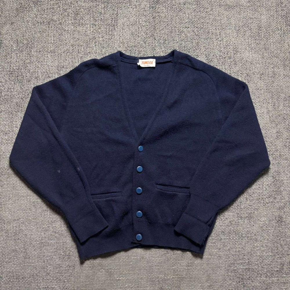 Tundra Cardigan Sweater 80s Womens‎ Small Navy Blue Vintage Knit Pockets